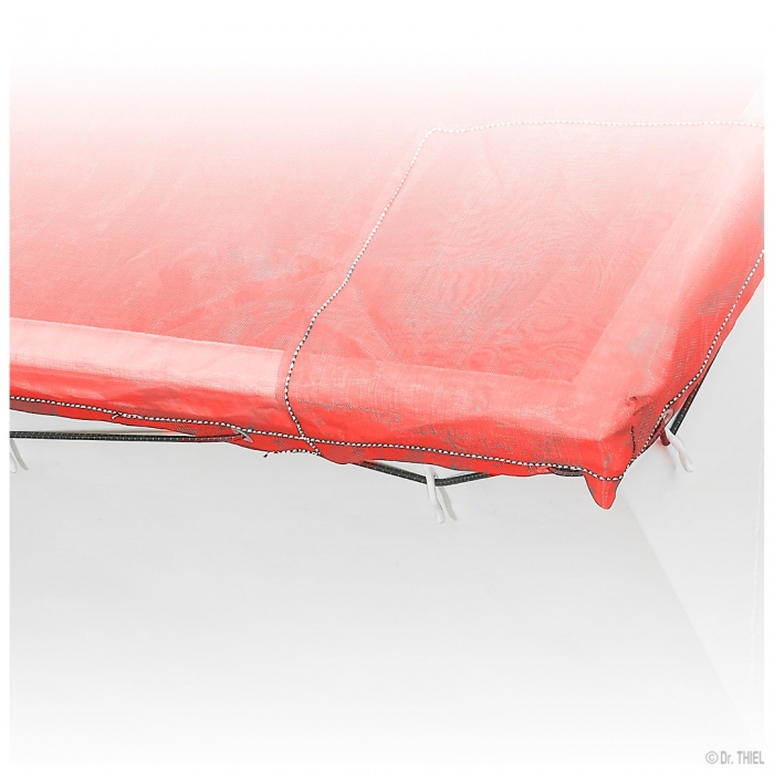PE-Monofilplane 250g mit 2 eingenähten, verstärkten & ausgeformten Ecken, rot mit Seil 2.5x8.0m