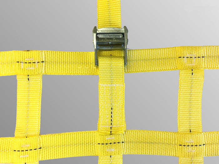 Ladungssicherungsnetz gelb Laderaumtrennnetz 35mm Gurtband Hundegitter Masche 215mm Sondergröße